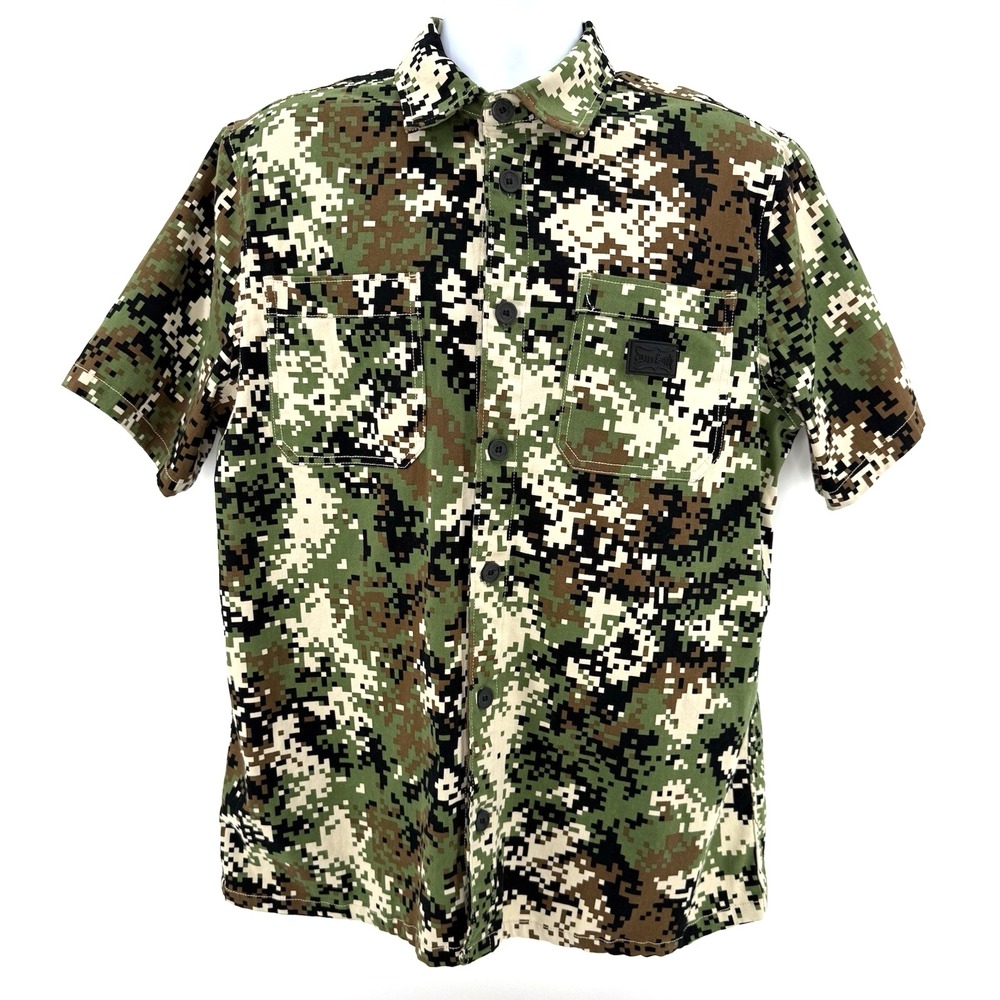 Dogg Supply by Snoop Dogg‎ Men's L Short Sleeve Shirt Digi Camo Green Stretch